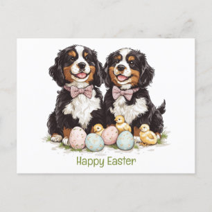 Happy Oaster Bernese Berge Hunde Ostereier Feiertagspostkarte