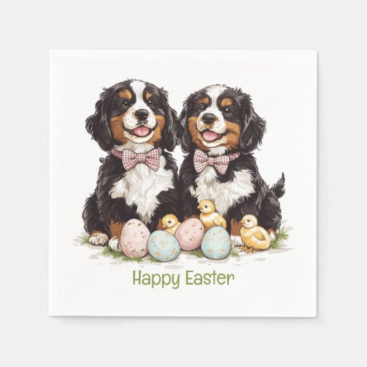 Happy Oaster Bernese Berge Hunde Ostereier Serviette (Vorderseite)