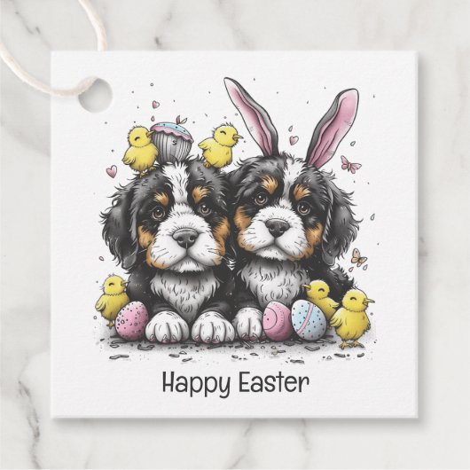 Happy Oaster Bernese Mountain Hunde Geschenkanhänger (Vorderseite)