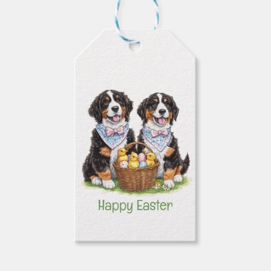 Happy Oaster Bernese Mountain Hunde Geschenkanhänger (Vorderseite)