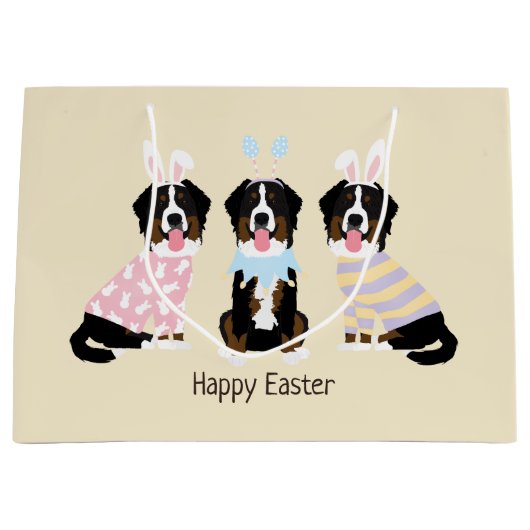 Happy Oaster Bernese Mountain Hunde Große Geschenktüte (Vorderseite)
