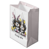 Happy Oaster Bernese Mountain Hunde Mittlere Geschenktüte (Vorderseite Schrägansicht)