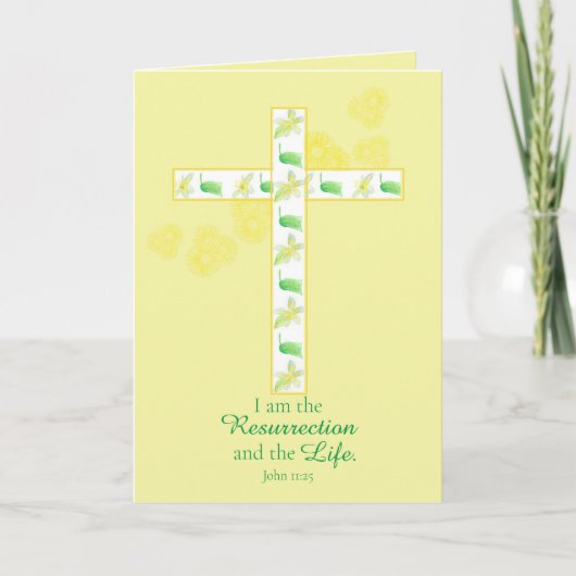 Happy Oaster Bible Verse John 11:25 Gelbes Kreuz Karte (Vorderseite)