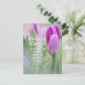 Happy Oaster Bible Verse Pink Tulips Postkarte (Stehend Vorderseite)