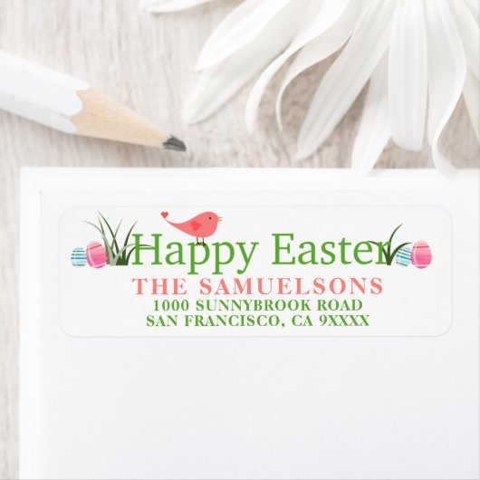 Happy Oaster Bird Painted Eggs Rücksendeadresse (Insitu)