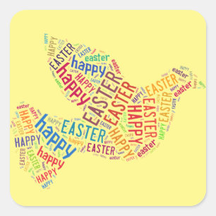 Happy Oaster Bird Typografy Colorful Elegant Quadratischer Aufkleber