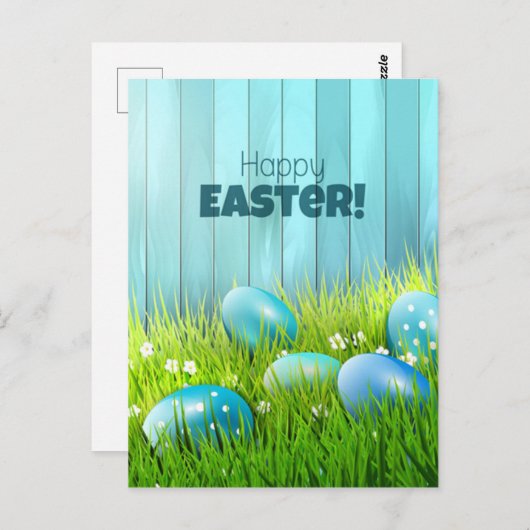 Happy Oaster Blue and White Eggs Gruß Postkarte (Vorne/Hinten)