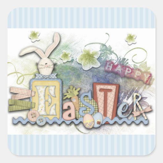 Happy Oaster Blue Bunny & Blume Stickers (Vorderseite)