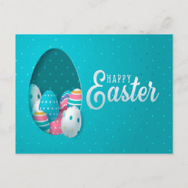 Happy Oaster Blue Pink White Eggs Gruß Postkarte