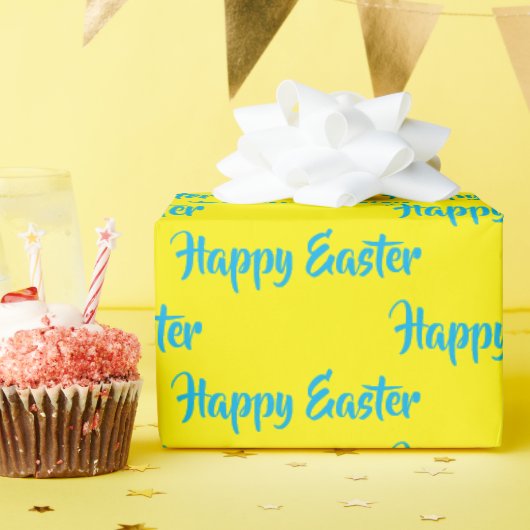 Happy Oaster Blue Text auf gelb Geschenkpapier (Geburtstagsparty)