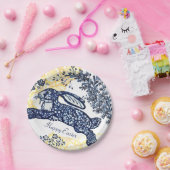 Happy Oaster Blue White Yellow Rabbit Chinoiserie Pappteller (Party)