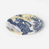 Happy Oaster Blue White Yellow Rabbit Chinoiserie Pappteller (Schrägansicht)