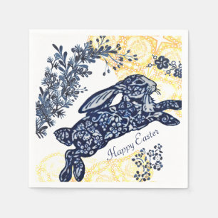 Happy Oaster Blue White Yellow Rabbit Chinoiserie Serviette