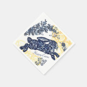 Happy Oaster Blue White Yellow Rabbit Chinoiserie Serviette (Ecke)