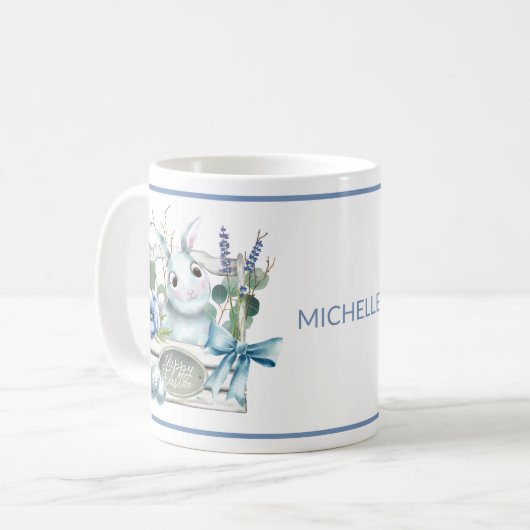 Happy Oaster Blume Blue Bunny Rabbit Personalisier Kaffeetasse (Vorderseite Links)