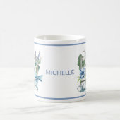 Happy Oaster Blume Blue Bunny Rabbit Personalisier Kaffeetasse (Mittel)