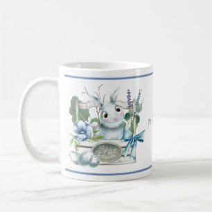 Happy Oaster Blume Blue Bunny Rabbit Personalisier Kaffeetasse