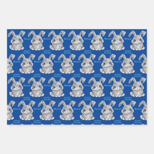 Happy Oaster Boys Bunny Rabbit blau und grün Geschenkpapier Set (Vorderseite 2)