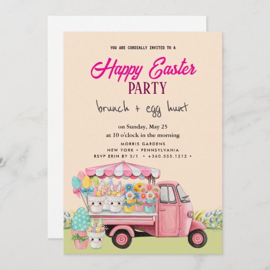 Happy Oaster Brunch and Egg Hunt Einladung (Vorne/Hinten)