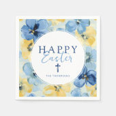 Happy Oaster Brunch Blumenkreuz Religious Blue Serviette (Vorderseite)