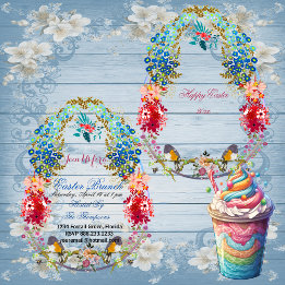 Happy Oaster Brunch dekorative Eier Vögel Blüte Einladung