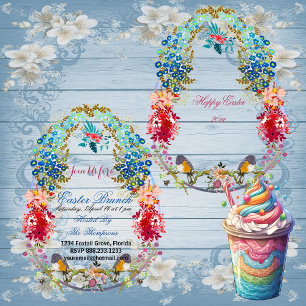 Happy Oaster Brunch dekorative Eier Vögel Blüte Einladung