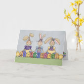 Happy Oaster Bunnies & Eggs Karte (Gelbe Blume)