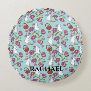 Happy Oaster Bunnies floral Muster Egg SpringBlue Rundes Kissen