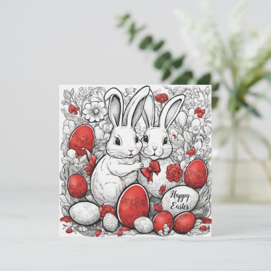 Happy Oaster bunnies mit Eiern Feiertagskarte (Stehend Vorderseite)