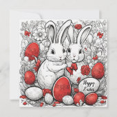 Happy Oaster bunnies mit Eiern Feiertagskarte (Vorderseite)