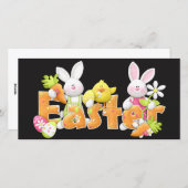 Happy Oaster Bunnies mit Kicherhintergrund Feiertagskarte (Vorne/Hinten)