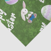 Happy Oaster Bunnies und gemalte Eier auf Gras Seidenpapier (Detail)