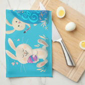 Happy Oaster Bunnies und Ostereier Personalisiert Geschirrtuch (Viertel Falte)