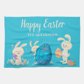 Happy Oaster Bunnies und Ostereier Personalisiert Geschirrtuch (Horizontal)