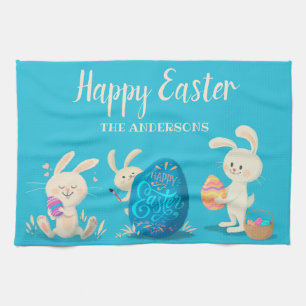 Happy Oaster Bunnies und Ostereier Personalisiert Geschirrtuch