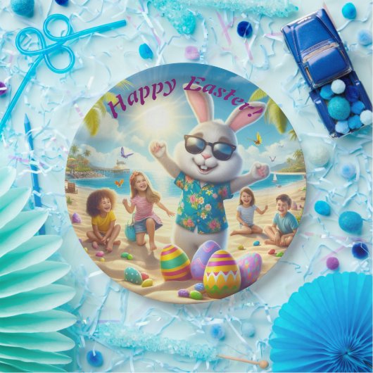Happy Oaster Bunny am Strand Pappteller (Party)