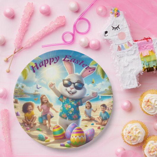 Happy Oaster Bunny am Strand Pappteller (Party)