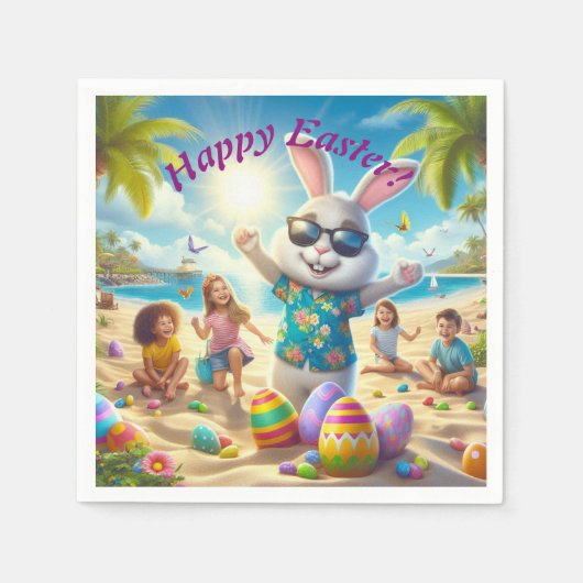 Happy Oaster Bunny am Strand Serviette (Vorderseite)