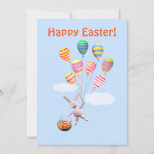 Happy Oaster Bunny and Balloons Flat Feiertagskarte