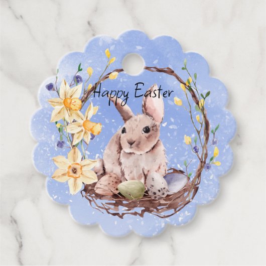 Happy Oaster Bunny and Basket of Eggs Geschenkanhänger (Vorderseite)