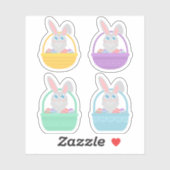 Happy Oaster Bunny and Eggs in Basket Sticker Set (Blatt)