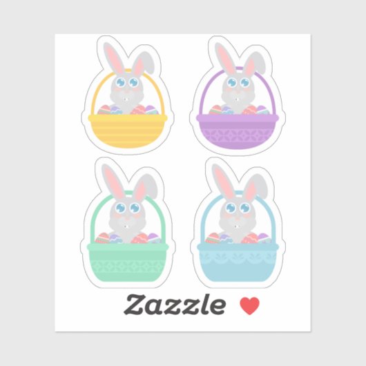 Happy Oaster Bunny and Eggs in Basket Sticker Set (Blatt)