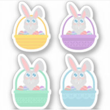 Happy Oaster Bunny and Eggs in Basket Sticker Set