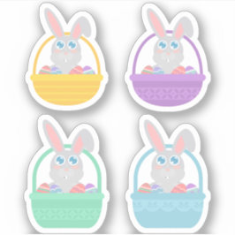 Happy Oaster Bunny and Eggs in Basket Sticker Set
