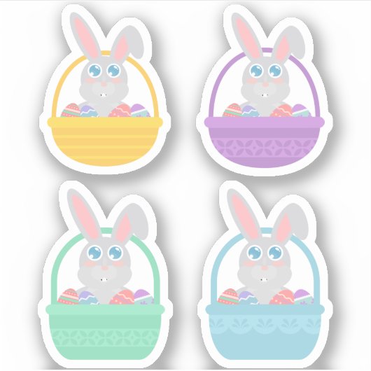 Happy Oaster Bunny and Eggs in Basket Sticker Set (Vorderseite)