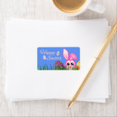 Happy Oaster Bunny and Eggs in Gras Medium Labels Adressaufkleber (Insitu)