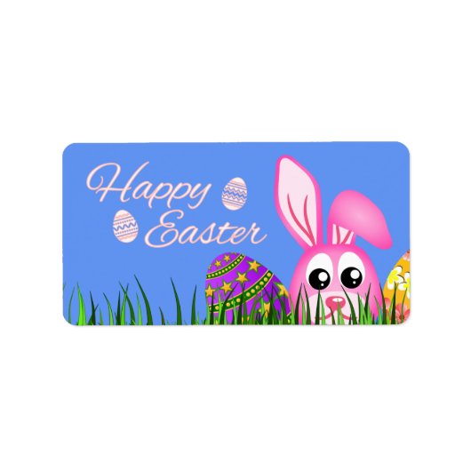 Happy Oaster Bunny and Eggs in Gras Medium Labels Adressaufkleber (Vorne)