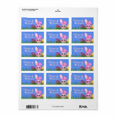 Happy Oaster Bunny and Eggs in Gras Medium Labels Adressaufkleber (Vorne)
