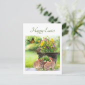 Happy Oaster Bunny and Spring Blumen Postkarte (Stehend Vorderseite)