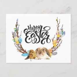 Happy Oaster | Bunny Baby Chick mit Willow Zweig Feiertagspostkarte